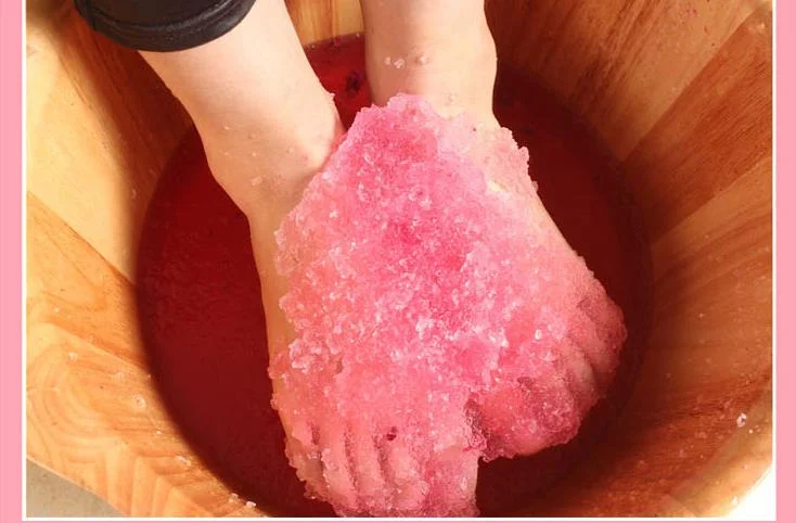 Rose crystal foot soak being prepared